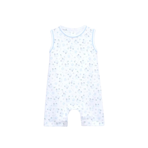 Little Golfer Print Short Playsuit- Light Blue
