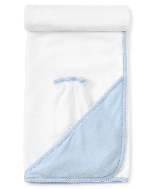 Light Blue/White New Kissy Dots Hooded Towel & Mitt Set