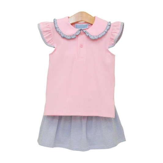 Camilla Skort Set- Light Pink/Dusty Blue Stripe