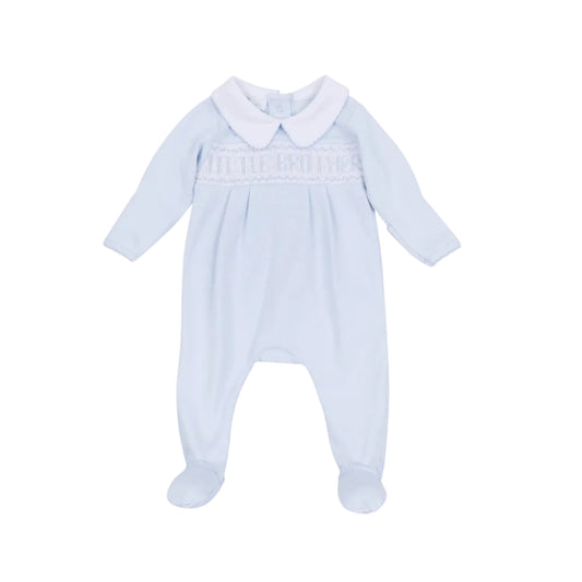 Little Brother Smocked Boy Footie- Light Blue