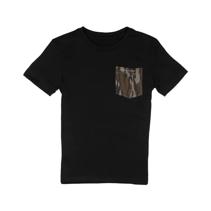 Boys Ravine Pocket Tee SS Mossy Oak Black