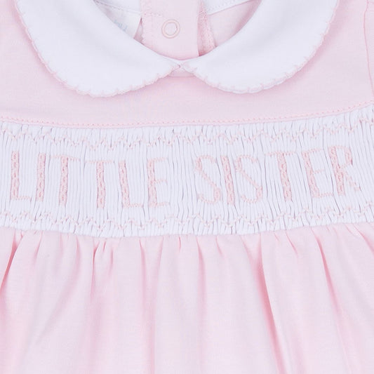 Little Sister Smocked Footie- Pink