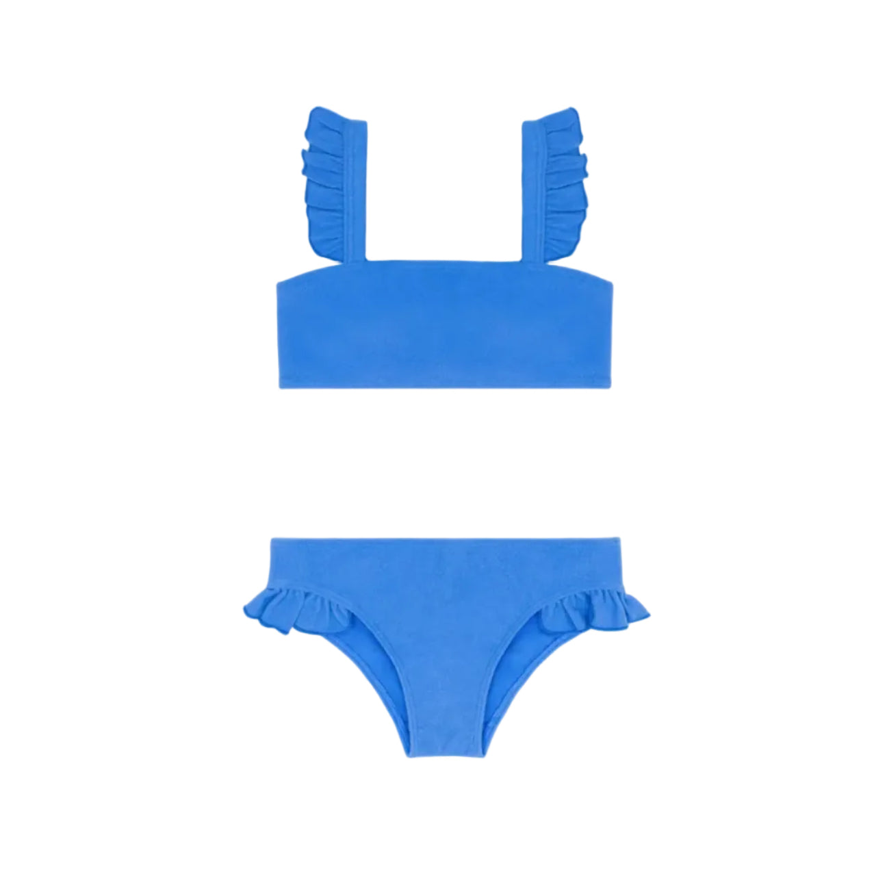 Girls Deep Sea Blue Terry Ruffle Strap Bandeau Bikini