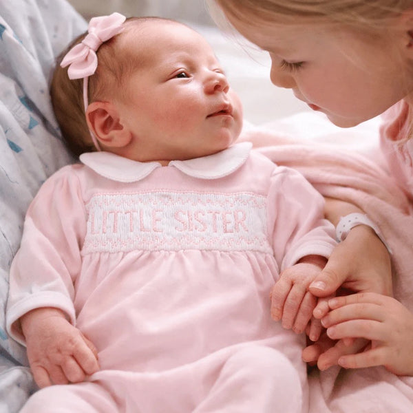 Little Sister Smocked Footie- Pink