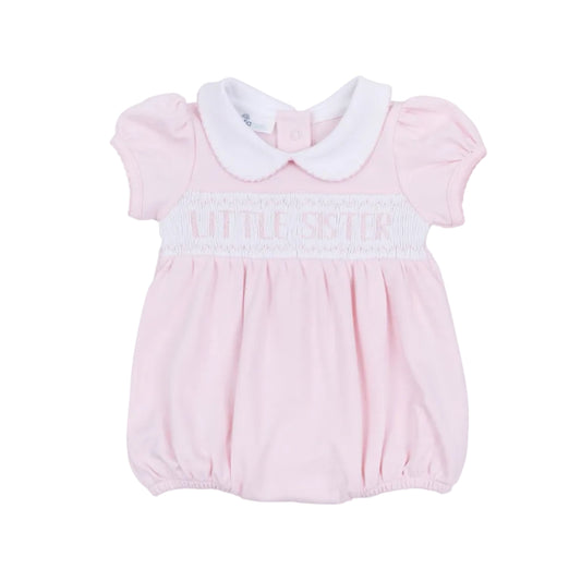 Little Sister Smocked Short Sleeve Bubble - Pink