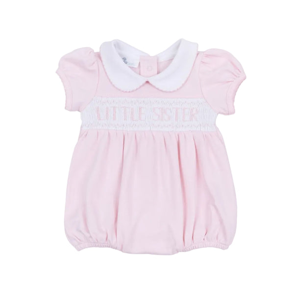 Little Sister Smocked Short Sleeve Bubble - Pink