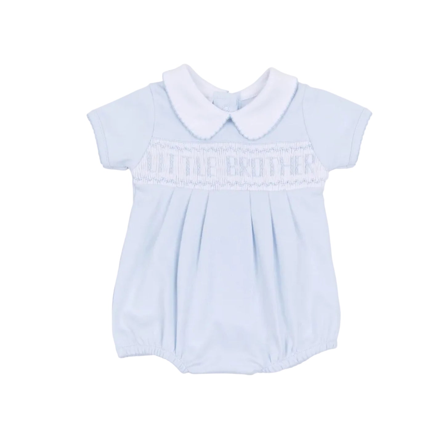 Little Brother Smocked Short Sleeve Boy Bubble - Light Blue