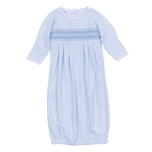 Peek-A-Boo Wishes Smocked Gathered Gown Light Blue