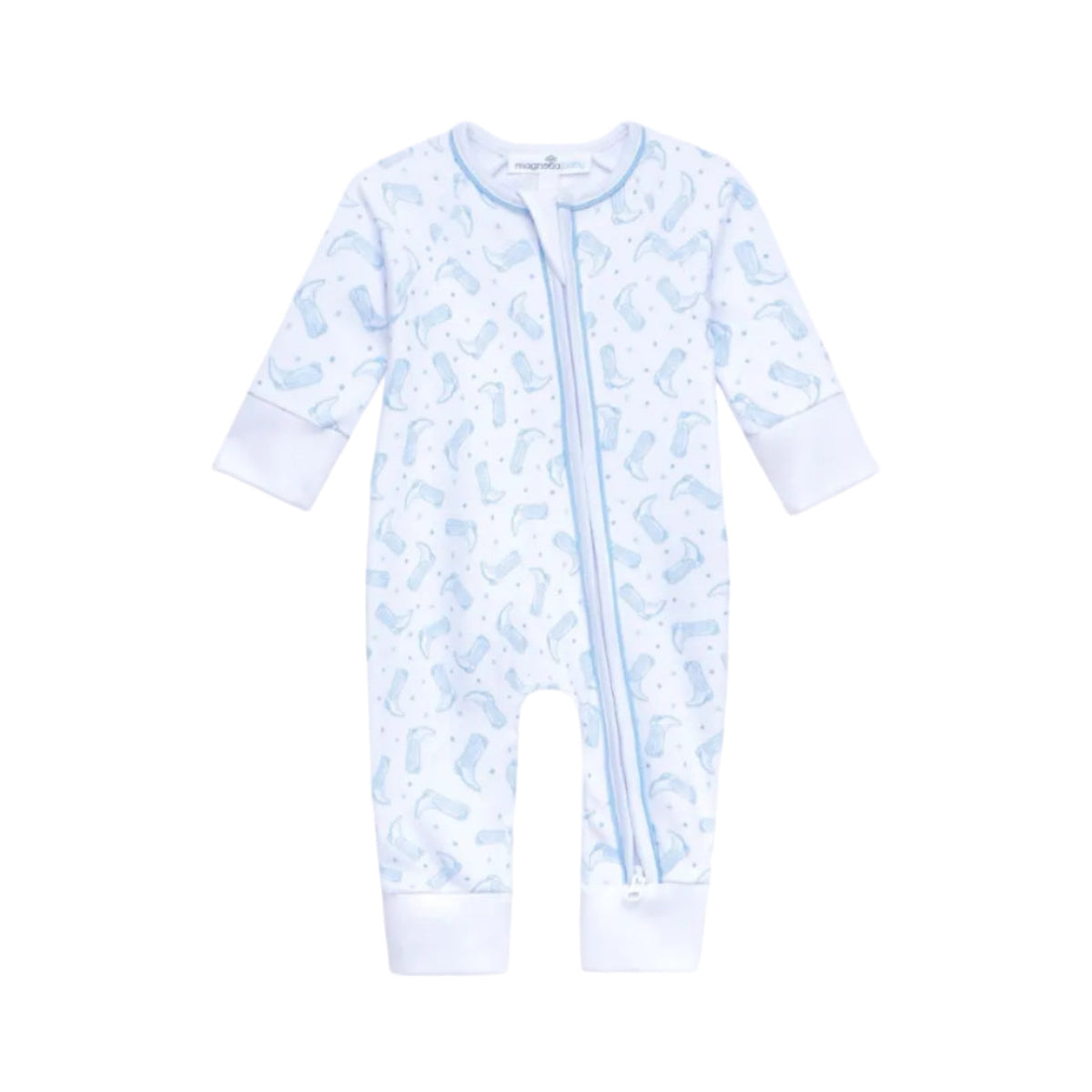 Darling Cowboy Boots Light Blue Print Zip Playsuit