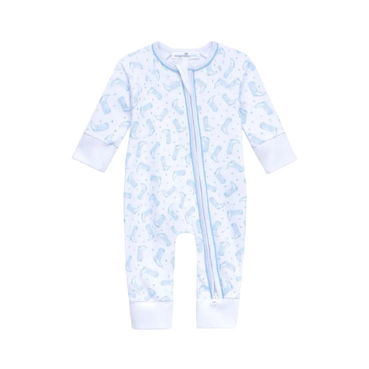 Darling Cowboy Boots Light Blue Print Zip Playsuit