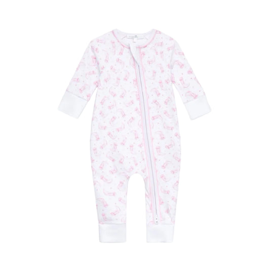 Darling Cowboy Boots Pink Print Zip Playsuit