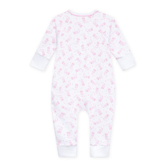 Darling Cowboy Boots Pink Print Zip Playsuit