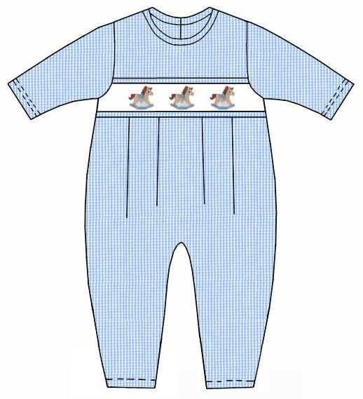 Blue Check Rocking Horse Footie LS