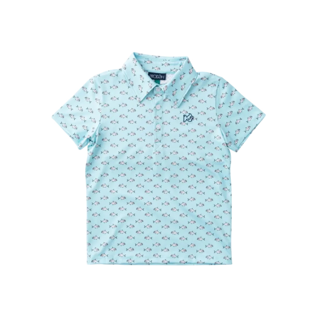 Boys' Short Sleeve Performance Polo, African Pompano Fish Print