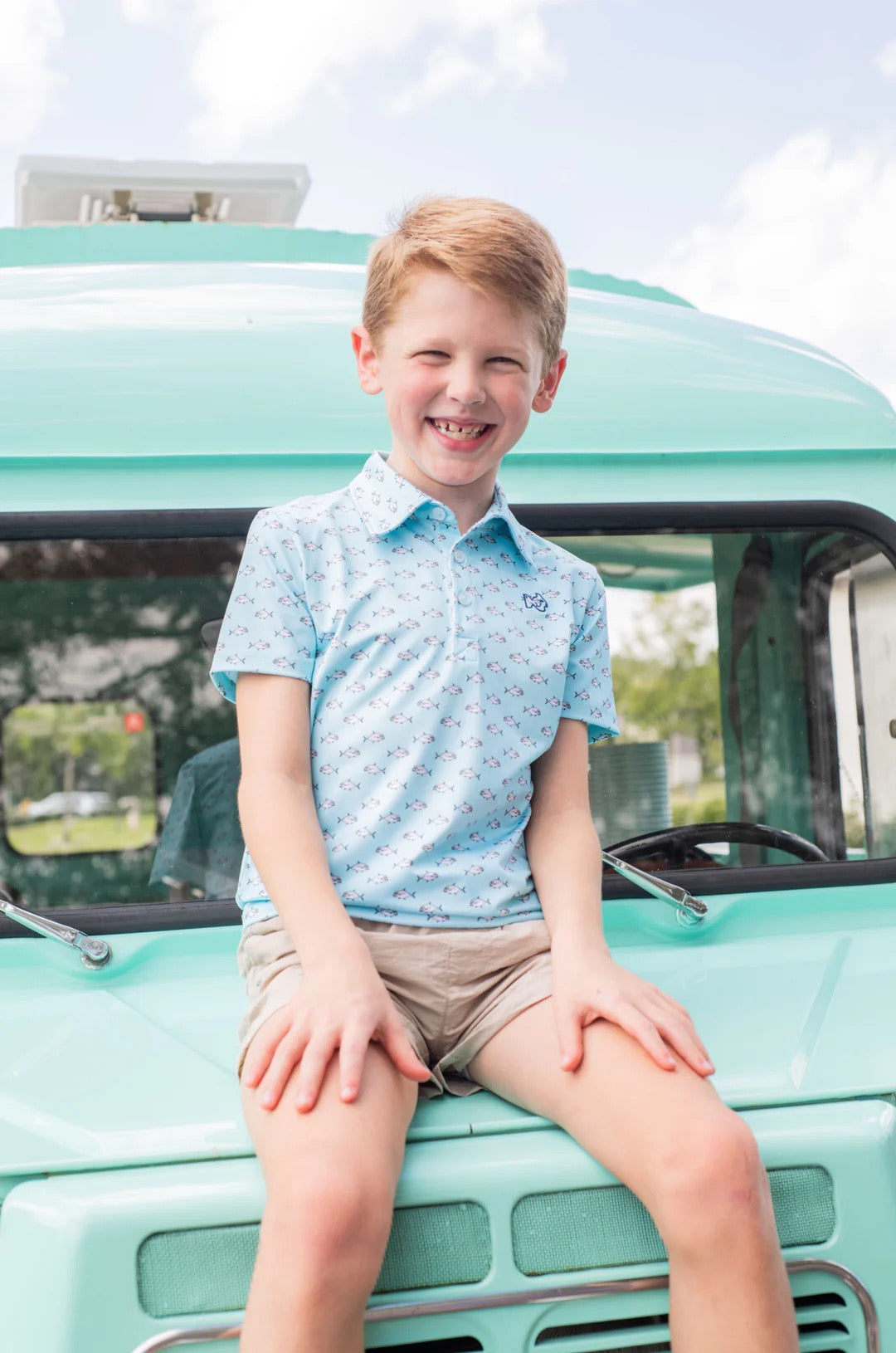 Boys' Short Sleeve Performance Polo, African Pompano Fish Print