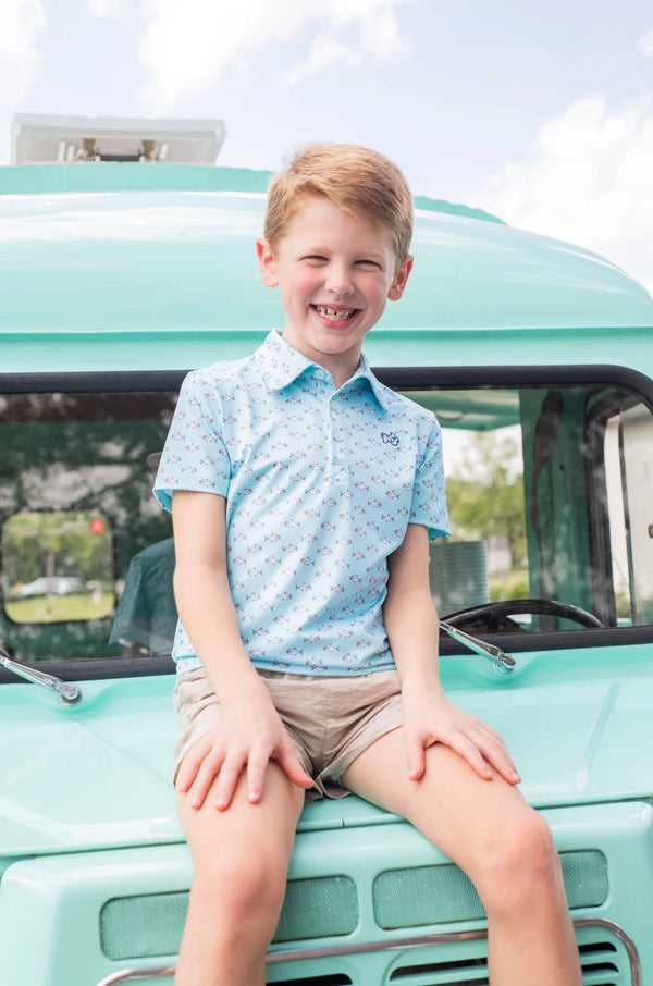Boys' Short Sleeve Performance Polo, African Pompano Fish Print