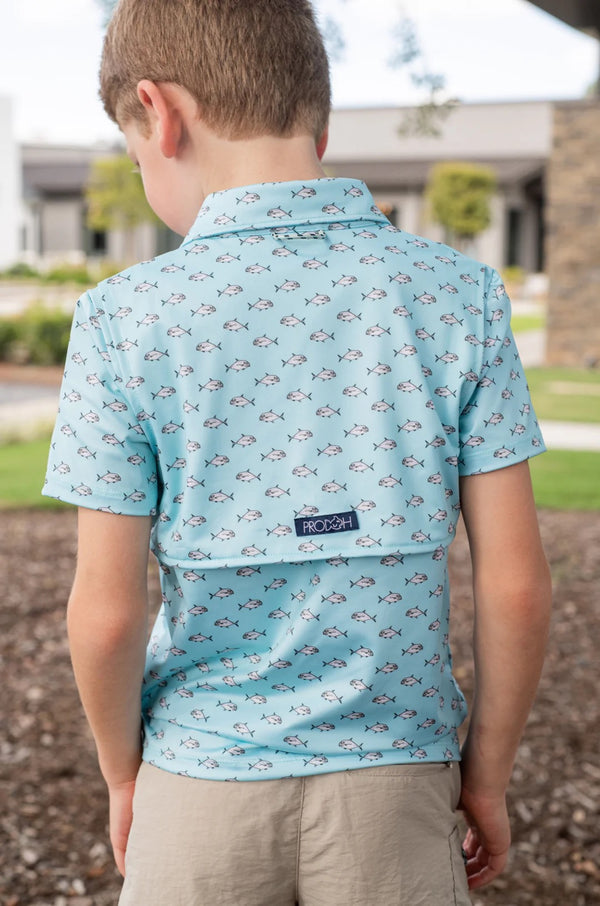 Boys' Short Sleeve Performance Polo, African Pompano Fish Print