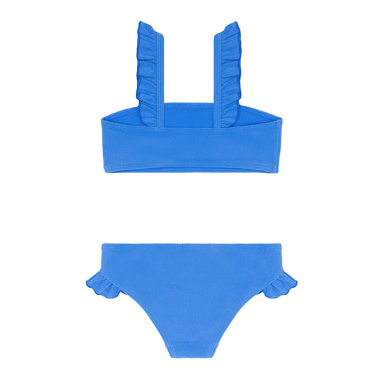 Girls Deep Sea Blue Terry Ruffle Strap Bandeau Bikini
