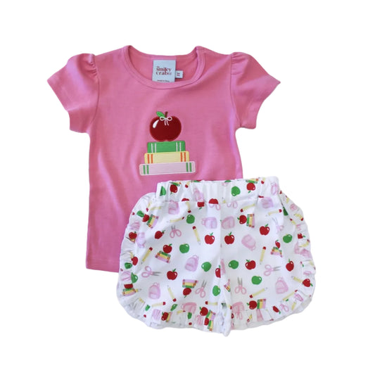 Pink Stacked Books & apple top with School Days Ruffle Shorts