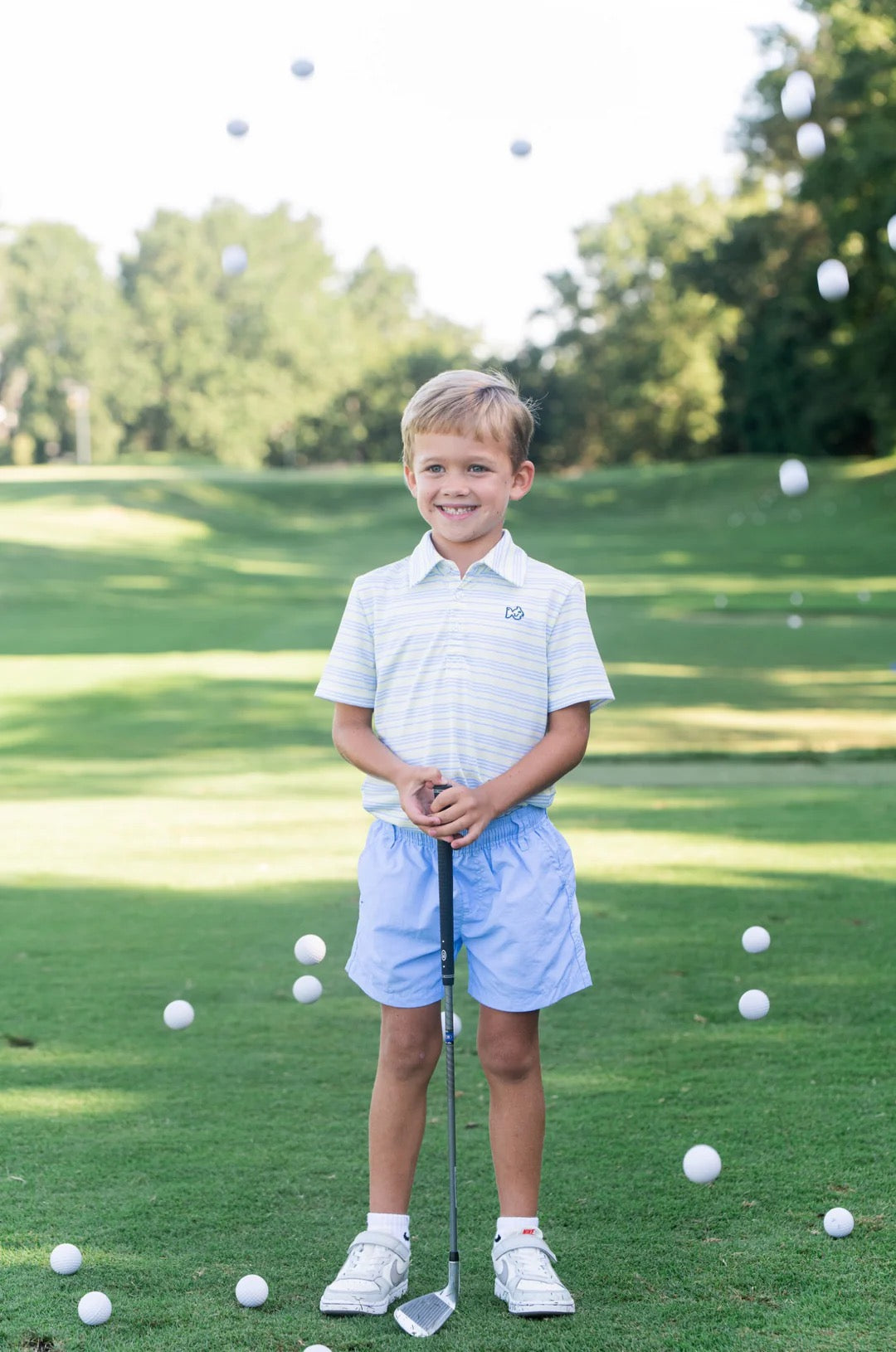 Boys' Short Sleeve Pro Performance Polo- Yellow Pear Windsurfer Stripe