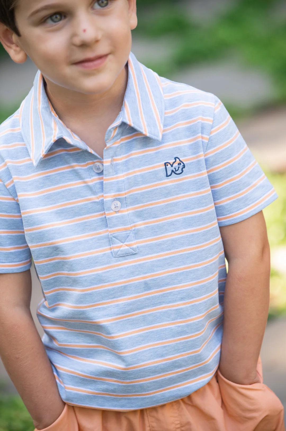 Boys' Short Sleeve Too Cool for School Polo- Windsurfer Orange Chiffon Stripe