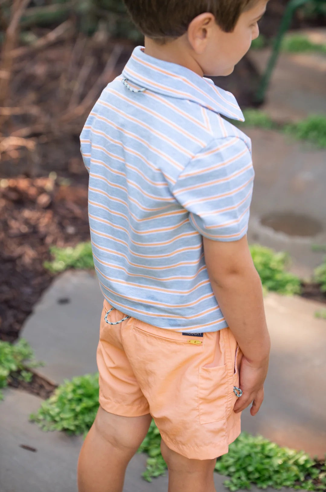 Boys' Short Sleeve Too Cool for School Polo- Windsurfer Orange Chiffon Stripe