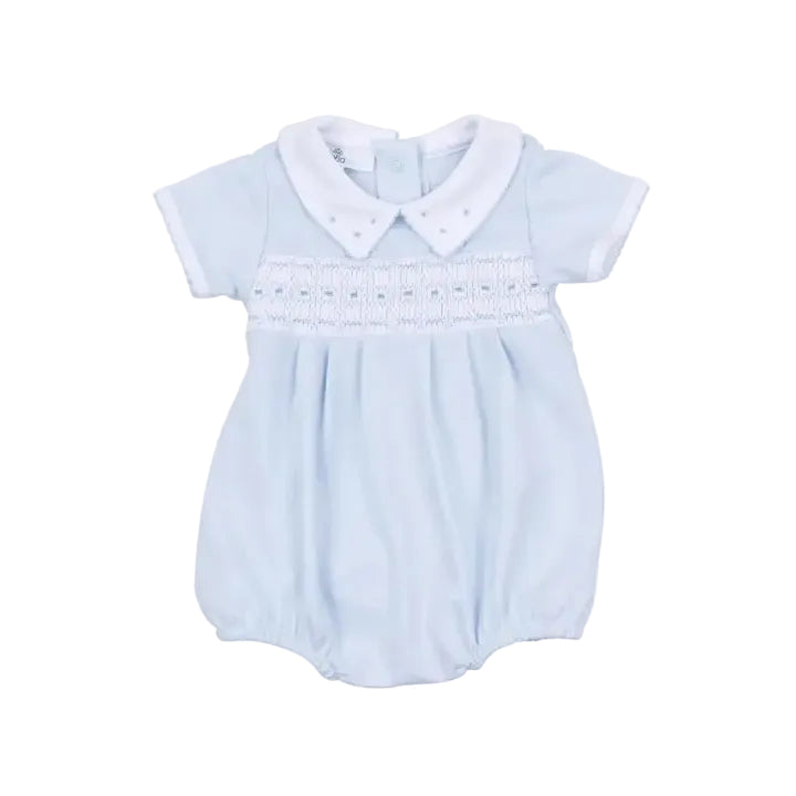 Landry Smocked Bubble- Light Blue