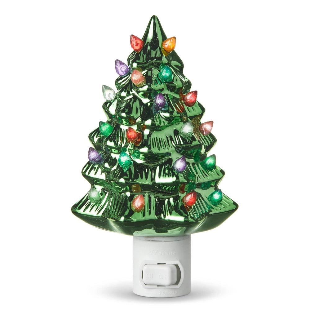 5.75" Vintage Metallic Tree Night Light Green