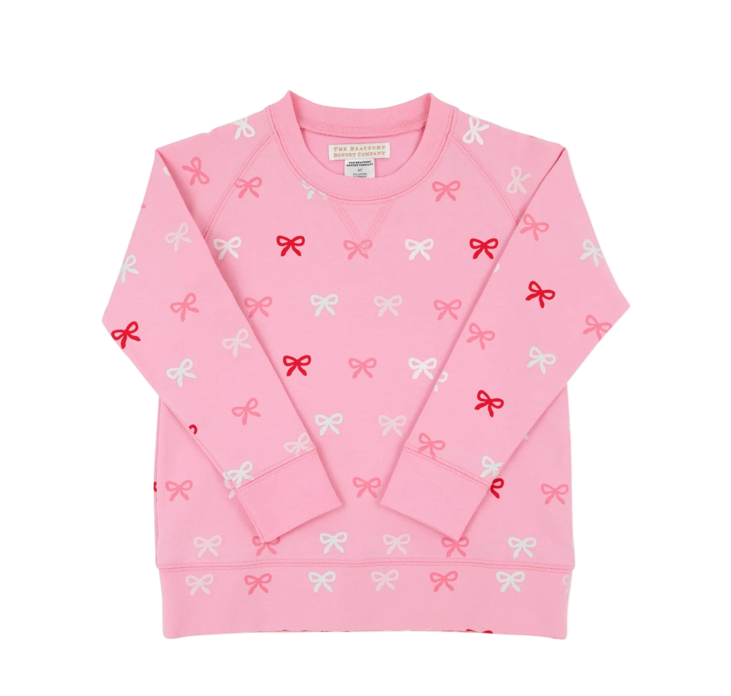 Cassidy Comfy Crewneck Girls French Terry Bitty Bows/Hamptons Hot Pink