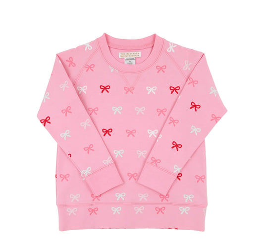 Cassidy Comfy Crewneck Girls French Terry Bitty Bows/Hamptons Hot Pink