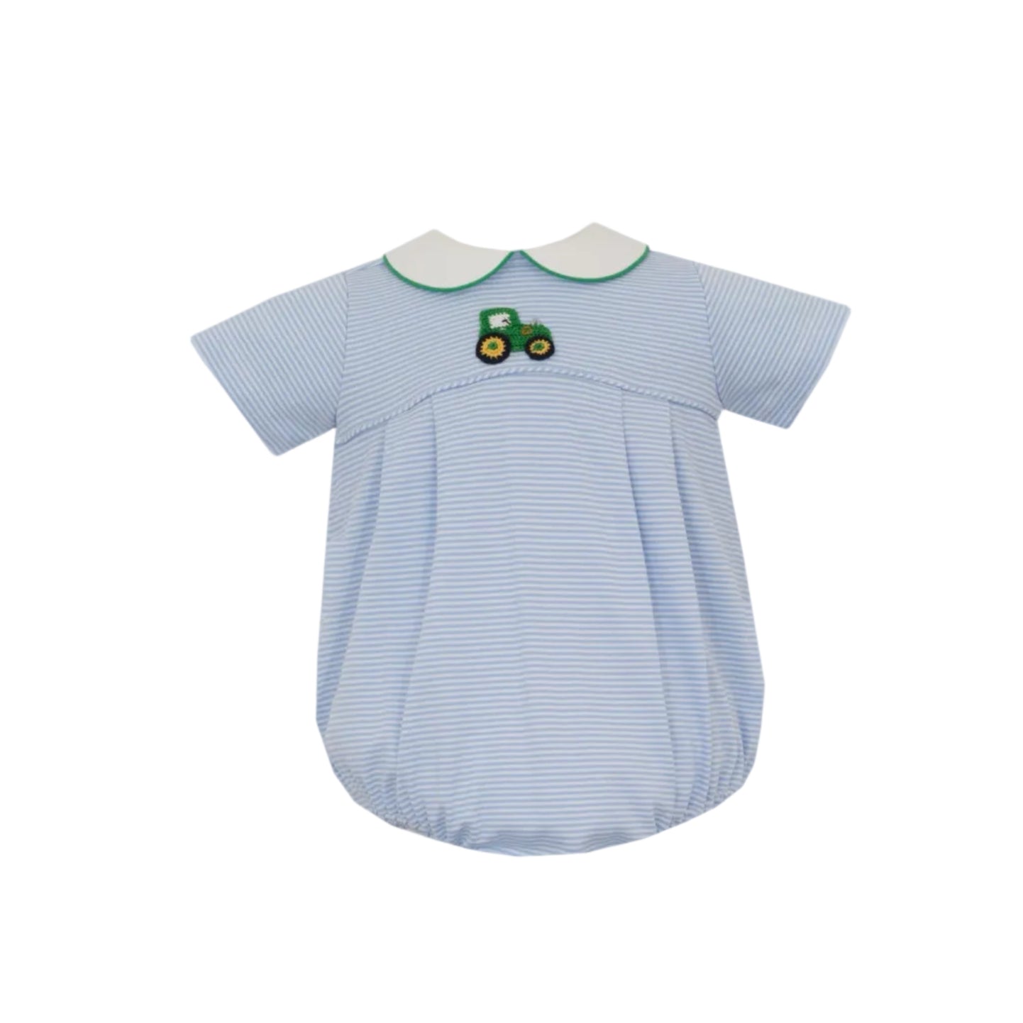 Tractor Blue Knit Stripe Boy's Bubble