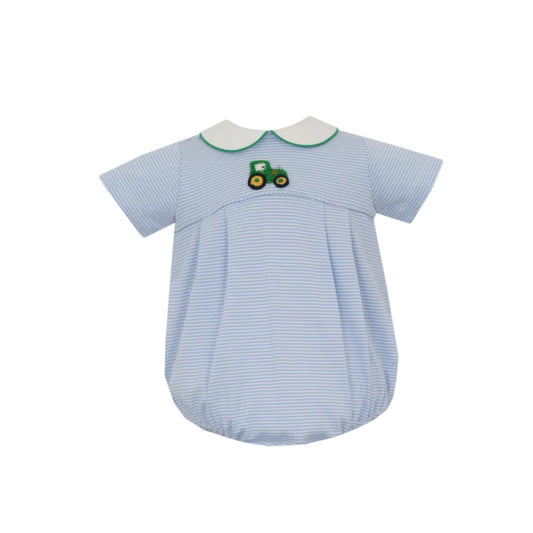 Tractor Blue Knit Stripe Boy's Bubble
