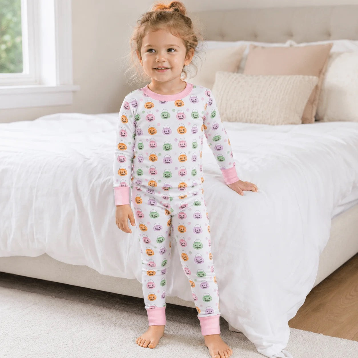 Pumpkin Party Long Pajamas- Pink