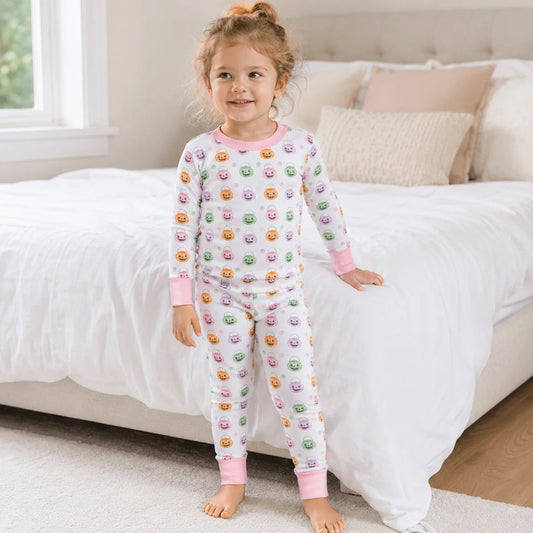 Pumpkin Party Long Pajamas- Pink