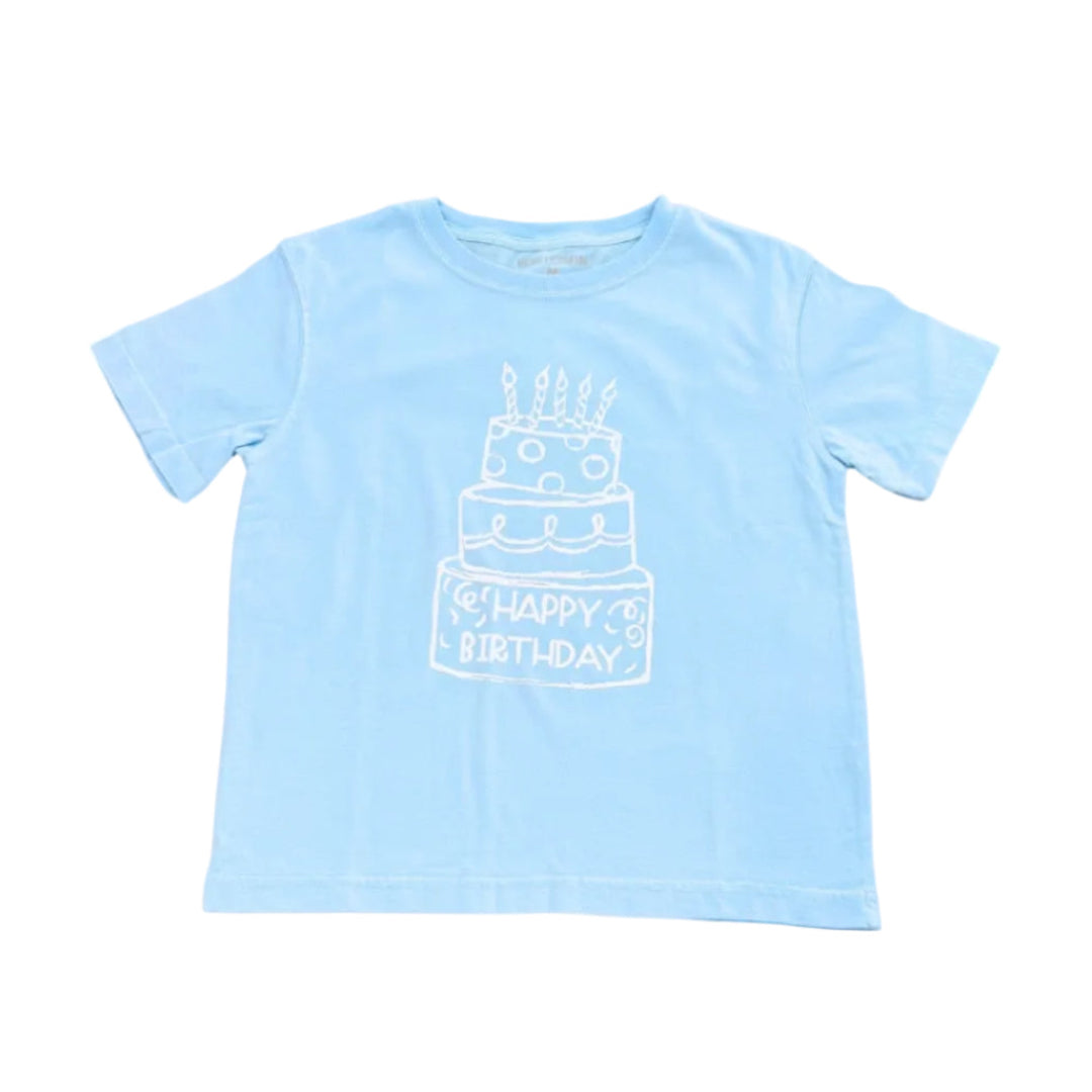 Short Sleeve Light Blue Birthday Cake T-Shirt