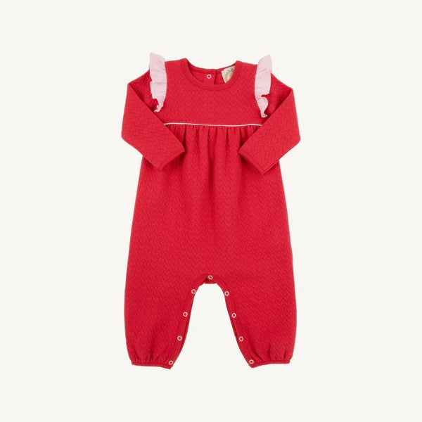 Leigh Ann Angel Sleeve Romper Quilted Richmond Red/Palm Beach Pink
