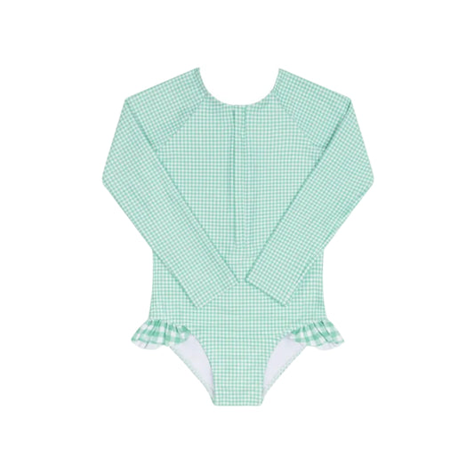Girls Gustavia Gingham Front Zip Rashguard One Piece