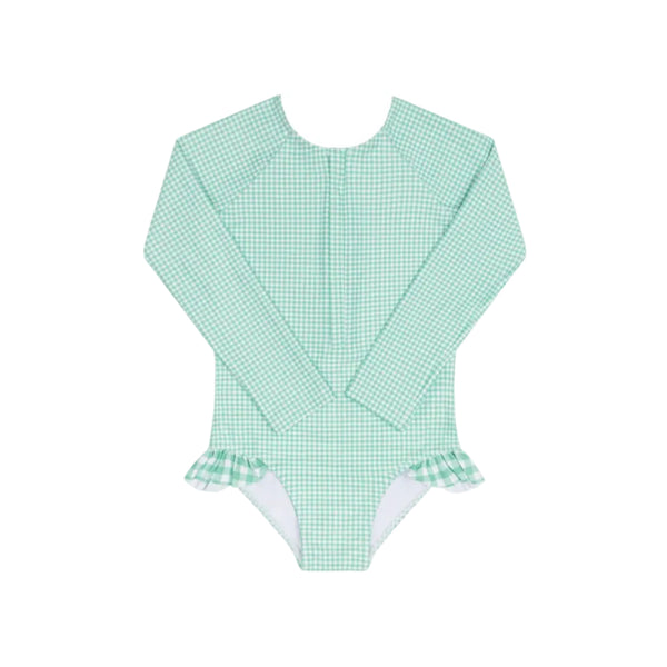 Girls Gustavia Gingham Front Zip Rashguard One Piece