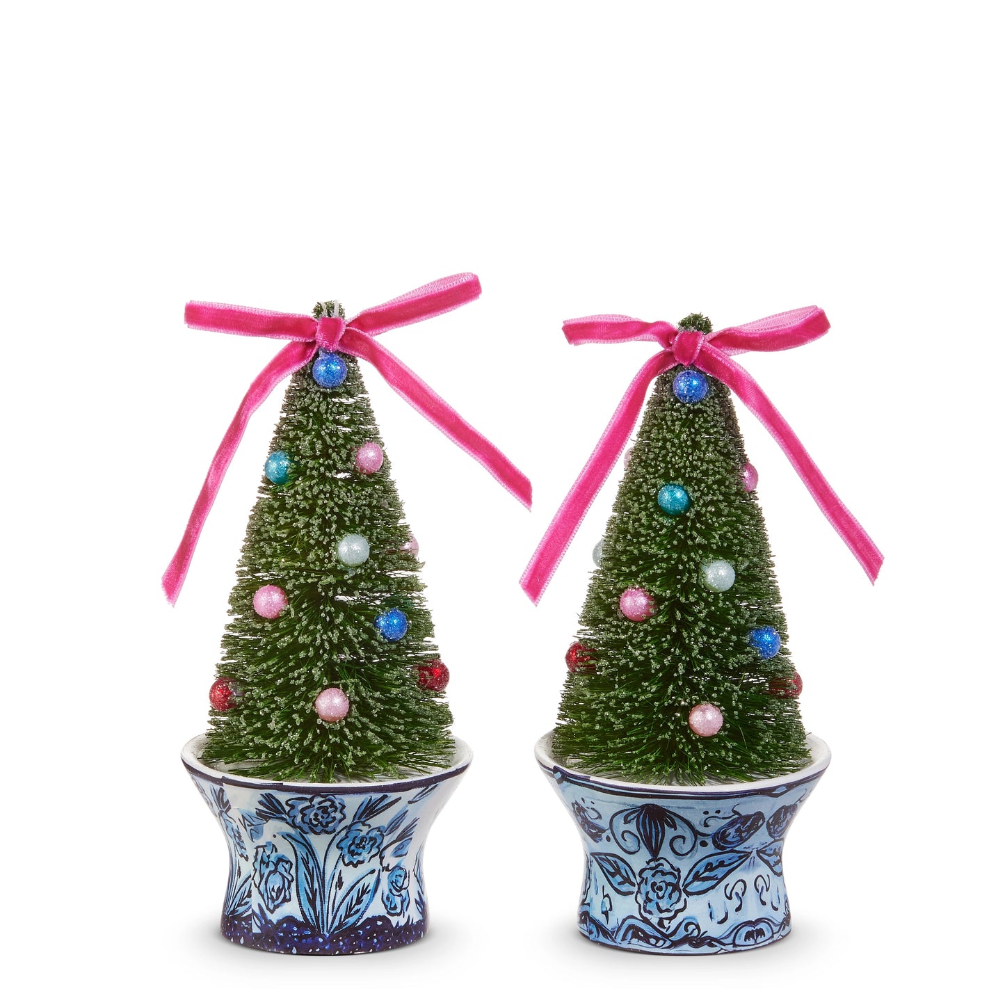 6" Bottle Brush Trees In Chinoiserie Pot Ornament