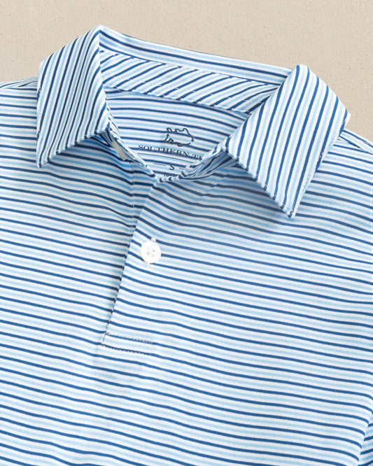 Boys Driver Micro-Stripe Performance Polo, Ocean Channel