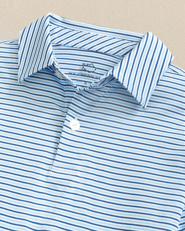 Boys Driver Micro-Stripe Performance Polo, Ocean Channel