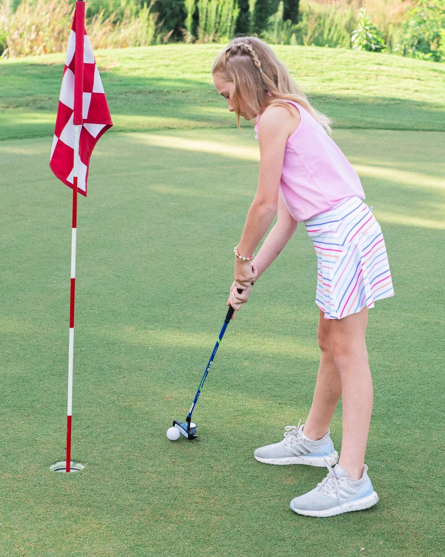 Girls' Tennis Twirl Skort with Built-In Compression Shorts-Sun Kissed Stripe