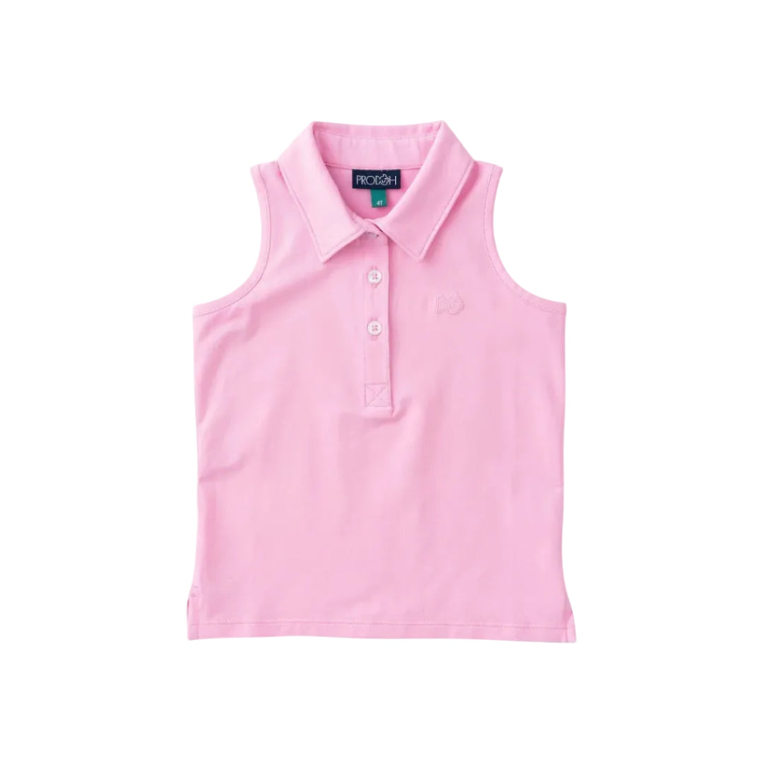 Girls' Sleeveless Solid Cotton Polo- Pink Frosting