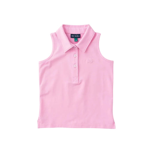 Girls' Sleeveless Solid Cotton Polo- Pink Frosting