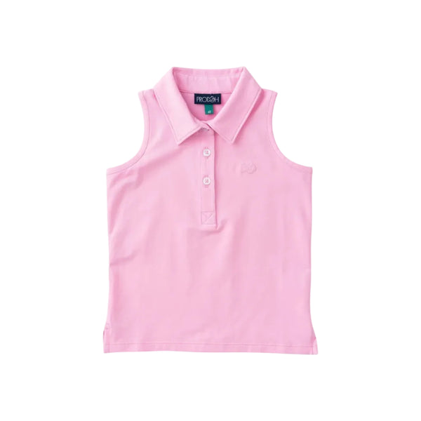 Girls' Sleeveless Solid Cotton Polo- Pink Frosting