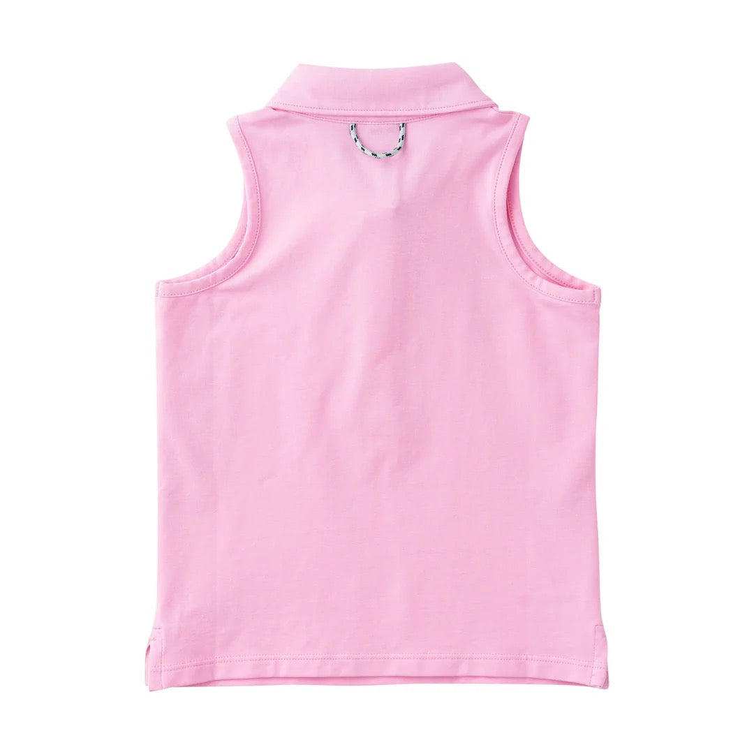 Girls' Sleeveless Solid Cotton Polo- Pink Frosting