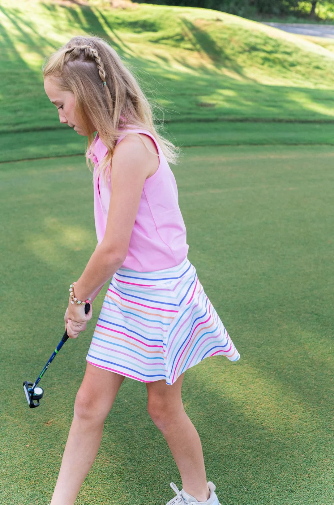 Girls' Sleeveless Solid Cotton Polo- Pink Frosting