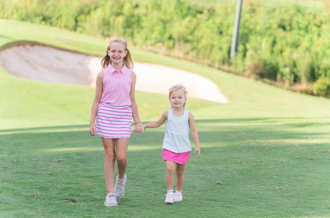Girls' Sleeveless Solid Cotton Polo- Pink Frosting
