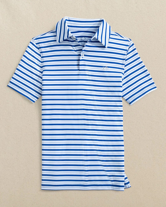 Boys Driver Ocean Hill Stripe Performance Polo Surf Blue
