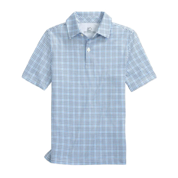 Boys Driver Plaid Performance Polo, Ocean Channel